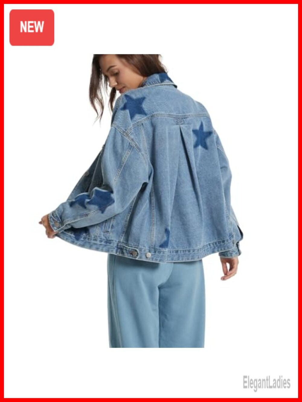 Womens Oversized Boyfriend Denim Jacket Button Down Cotton Polyester